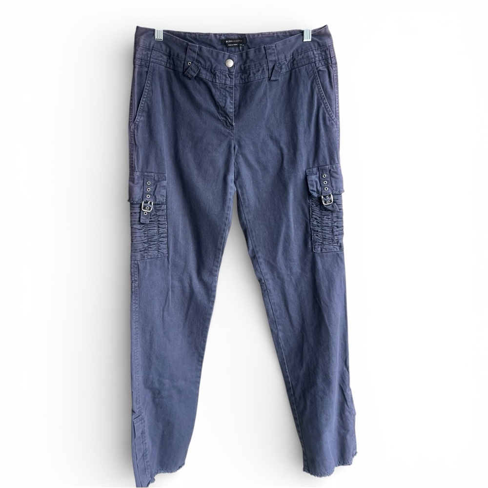 BCBGMaxAzria Blue Straight Leg Pants Cargo Pockets Ankle Zip Sz 12